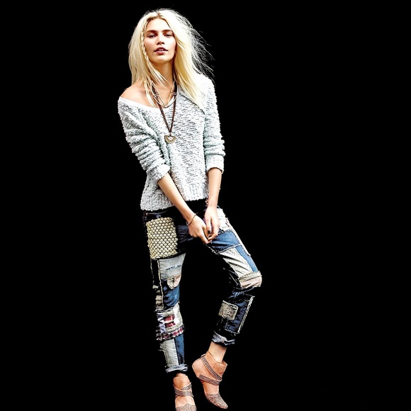 Free People Patchwork Slim Slouch Jeans - Picture 7 of 7